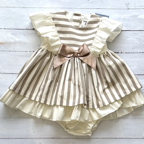 Beige and cream striped dress