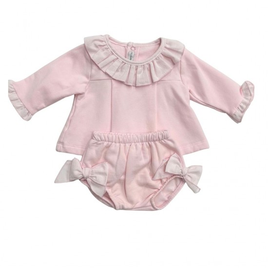 Calamaro Pink frill jam pant set with bows