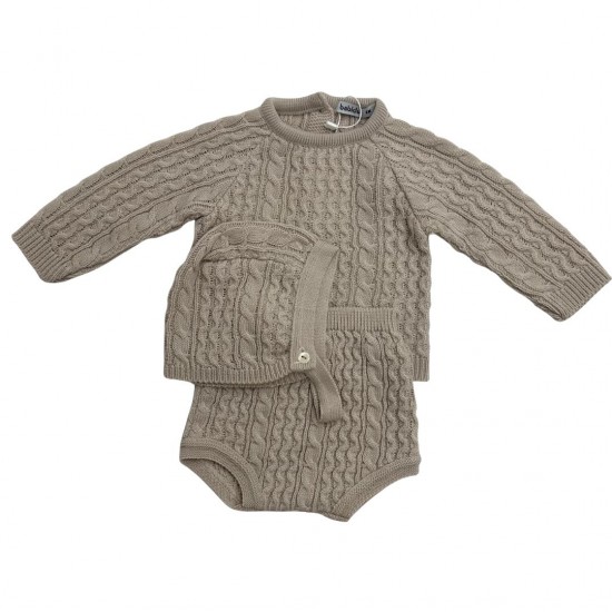 Babidu Unisex Cable Knit Jam Pants Set With Bonnet Babidu Unisex Cable Knit Jam Pants Set With Bonnet