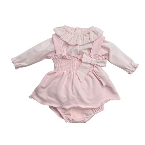 Calamaro Pink Dress with Side Bow, Top and Pants Set