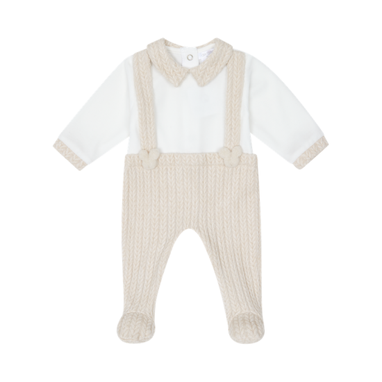 Deolinda beige dungaree style babygrow 