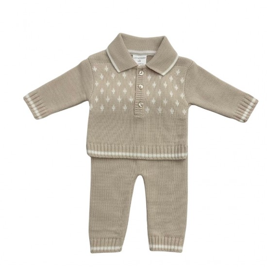 Little Nosh Boys Blue or Tan Collared Knitted 2 Piece 