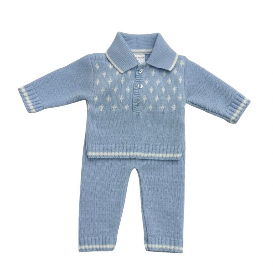 Little Nosh Boys Blue or Tan Collared Knitted 2 Piece 