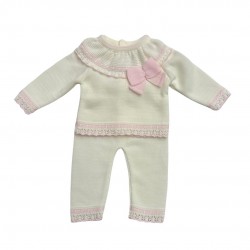 Little Nosh Cream  or Pink Knitted 2 Piece With  Bow Little Nosh Cream  or Pink Knitted 2 Piece With  Bow
