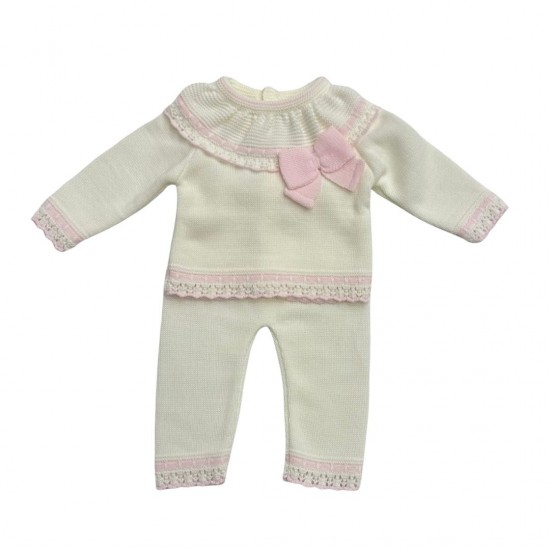Little Nosh Cream  or Pink Knitted 2 Piece With  Bow