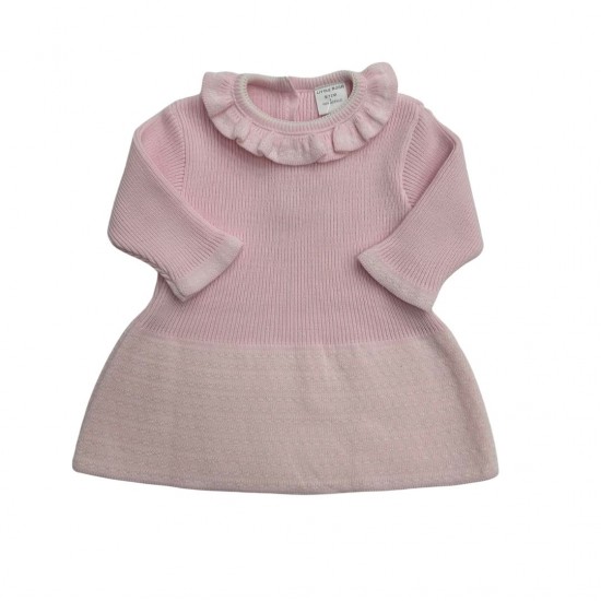 Little Nosh Pink Knitted Dress With Frill Neck