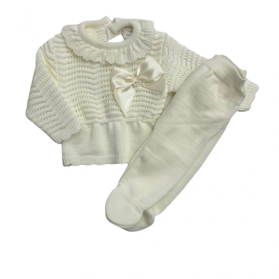 Little Nosh Knitted Footed Two Piece With Bow Little Nosh Knitted Footed Two Piece With Bow