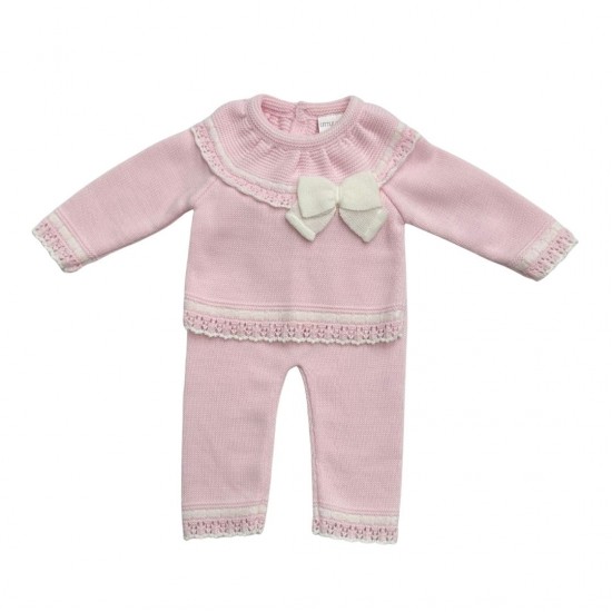 Little Nosh Cream  or Pink Knitted 2 Piece With  Bow