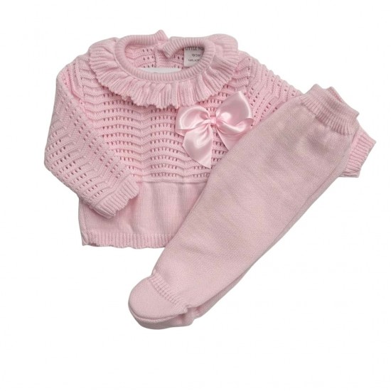 Little Nosh Knitted Footed Two Piece With Bow Little Nosh Knitted Footed Two Piece With Bow