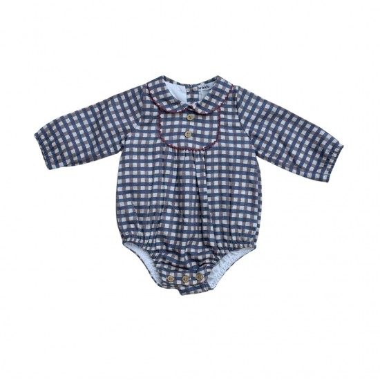 Babidu Boys Blue Checked Romper Babidu Boys Blue Checked Romper