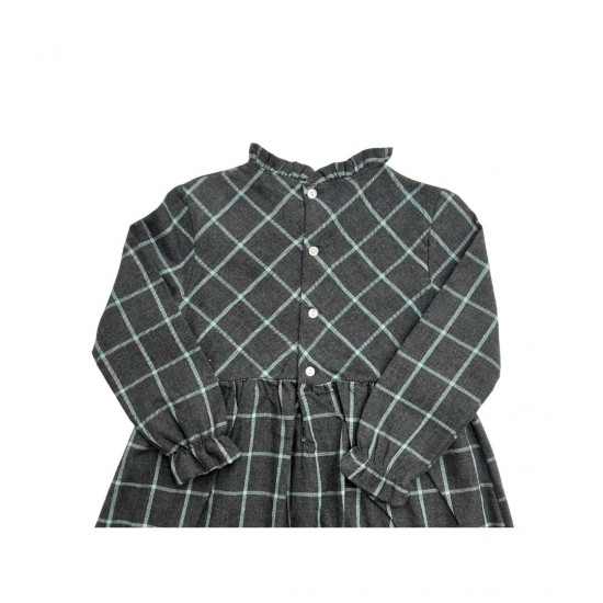 Calamaro Grey and Turquoise Check Frill Detail Dress