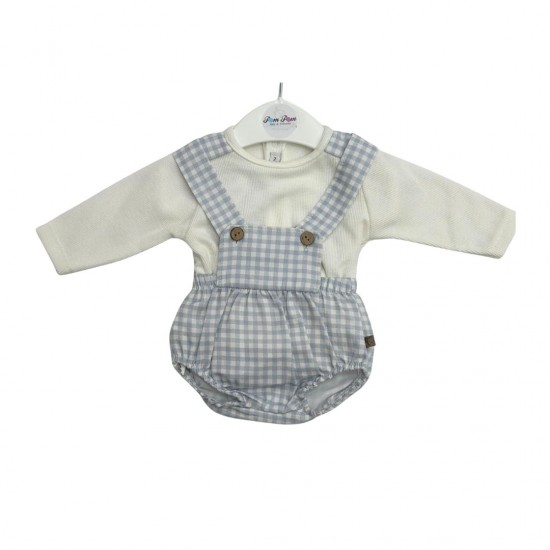 Calamaro Light Blue Check Romper Set