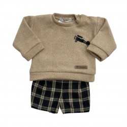 Calamaro Boys Tan and Grey Check Shorts Set Calamaro Boys Tan and Grey Check Shorts Set