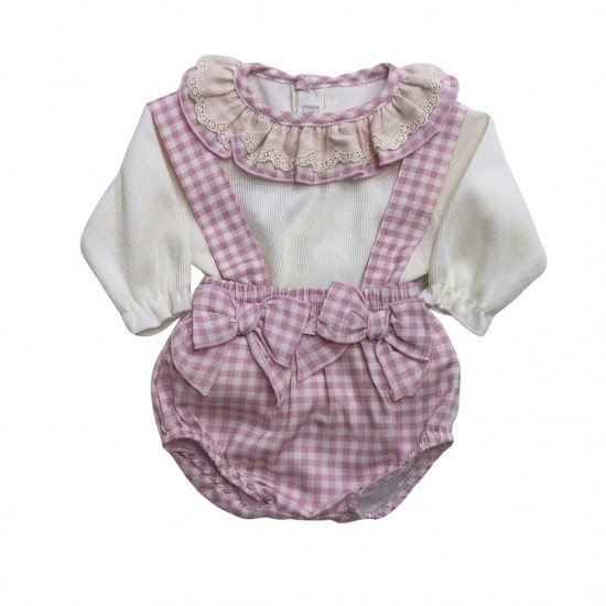Calamaro Pink Gingham Romper Set Calamaro Pink Gingham Romper Set
