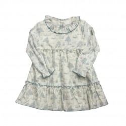 Calamaro Older Girls Cream and Turquoise Long Sleeved Dress  Calamaro Older Girls Cream and Turquoise Long Sleeved Dress