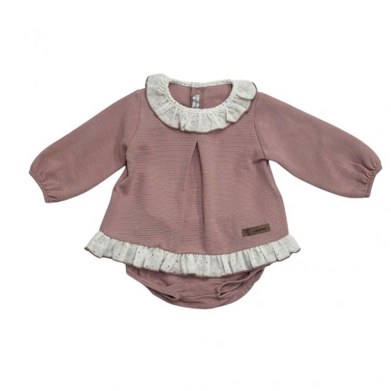 Calamaro Pink Ribbed Smock Dress with Knickers