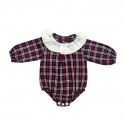 Calamaro Red and Blue Tartan Romper with Frill Neck Calamaro Red and Blue Tartan Romper with Frill Neck