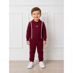 Blues Baby Burgundy Knitted Polo Shirt And Trouser Set