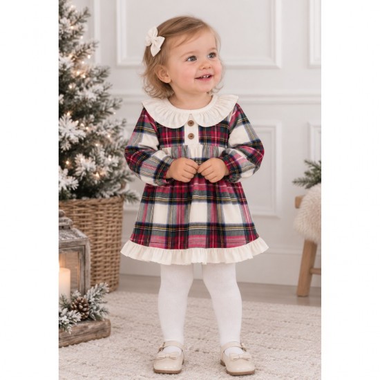 RAPIFE OLDER TARTAN DRESS - CREAM COLLAR - younger style