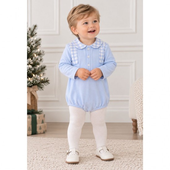 Rapife blue romper with gingham detail
