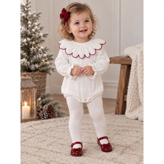 Babidu Petal romper - red trim