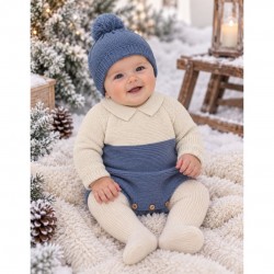 Babidu knitted contrast romper and bobble hat