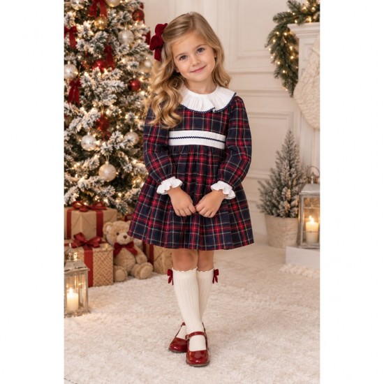 Rapife red tatan dres with white frill collar - older