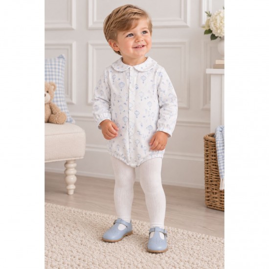 Babidu Cream And Blue Hot Air Balloon Romper