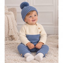 BABIDU KNITTED CONTRAST TROUSER SET AND BOBBLE HAT