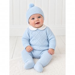 Juliana Blue Knitted Diamond Pattern Top, Trousers And Hat Set
