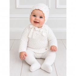 Juliana Cream Knitted Top, Footed Trousers And Bonnet Set