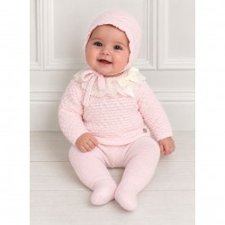 Juliana Pink Knitted Top, Footed Trousers And Bonnet Set