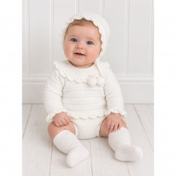 Juliana Cream Knitted Top, Jam Pants And Bonnet Set