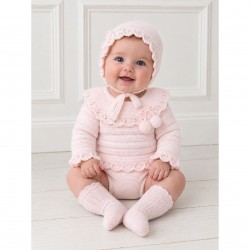 Juliana Pink Knitted Top, Jam Pants And Bonnet Set