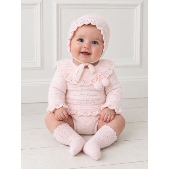 Juliana Pink Knitted Top, Jam Pants And Bonnet Set