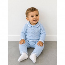 Little Nosh Blue Knitted Patterned Top And Trouser Set