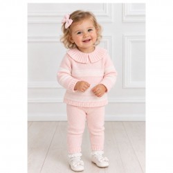 Pink ruffle neck trouser set