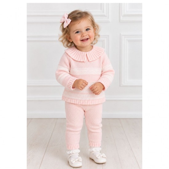 Pink ruffle neck trouser set