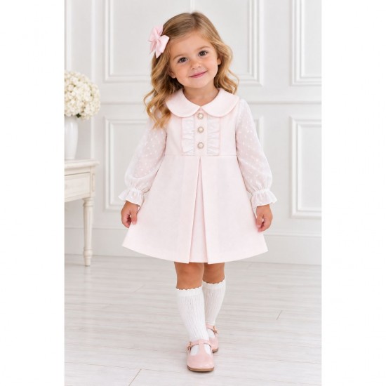 Lor Miral pink dress with gold buttons - younger style