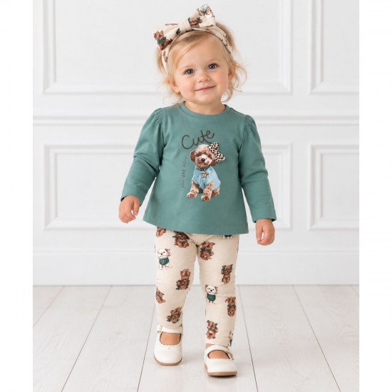 Mayoral Green Puppy Top, Legging and Headband Set