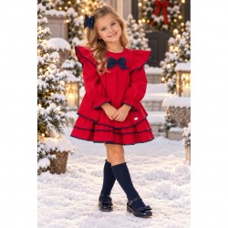  MIRANADA OLDER RED DRESS WITH NAVY BOW