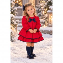 Miranada younger red dress with navy bow