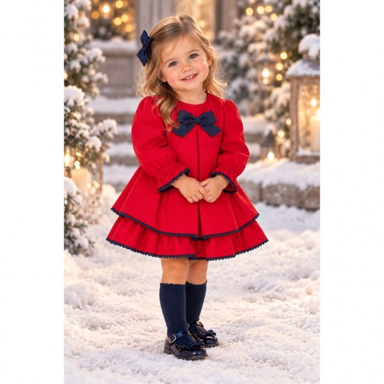 Miranada younger red dress with navy bow
