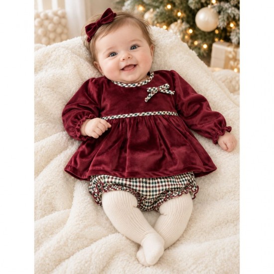 Rapife Burgundy Velour Top And Checked Jam Pants