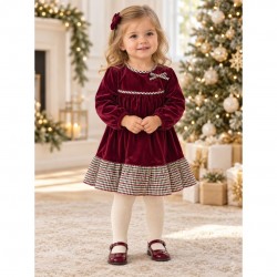 Rapife Burgundy Velour Dress With Checked Trim