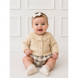 PEX Beige Kitted Cardigan And Checked Jam Pants