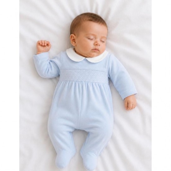 Pex Blue Velour Sleepsuit