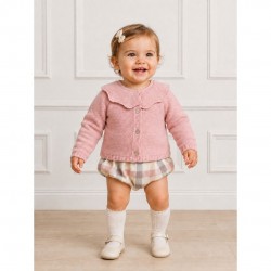PEX Pink Kitted Cardigan And Checked Jam Pants