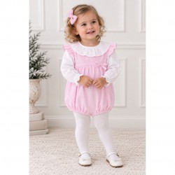 Rapife Pink And White Ruffle Collared Romper