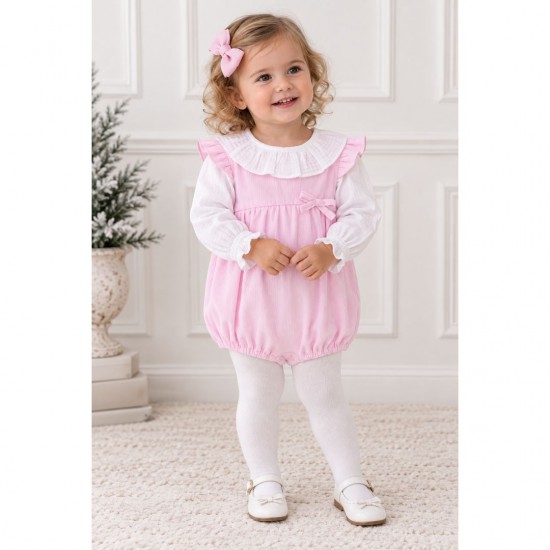 Rapife Pink And White Ruffle Collared Romper